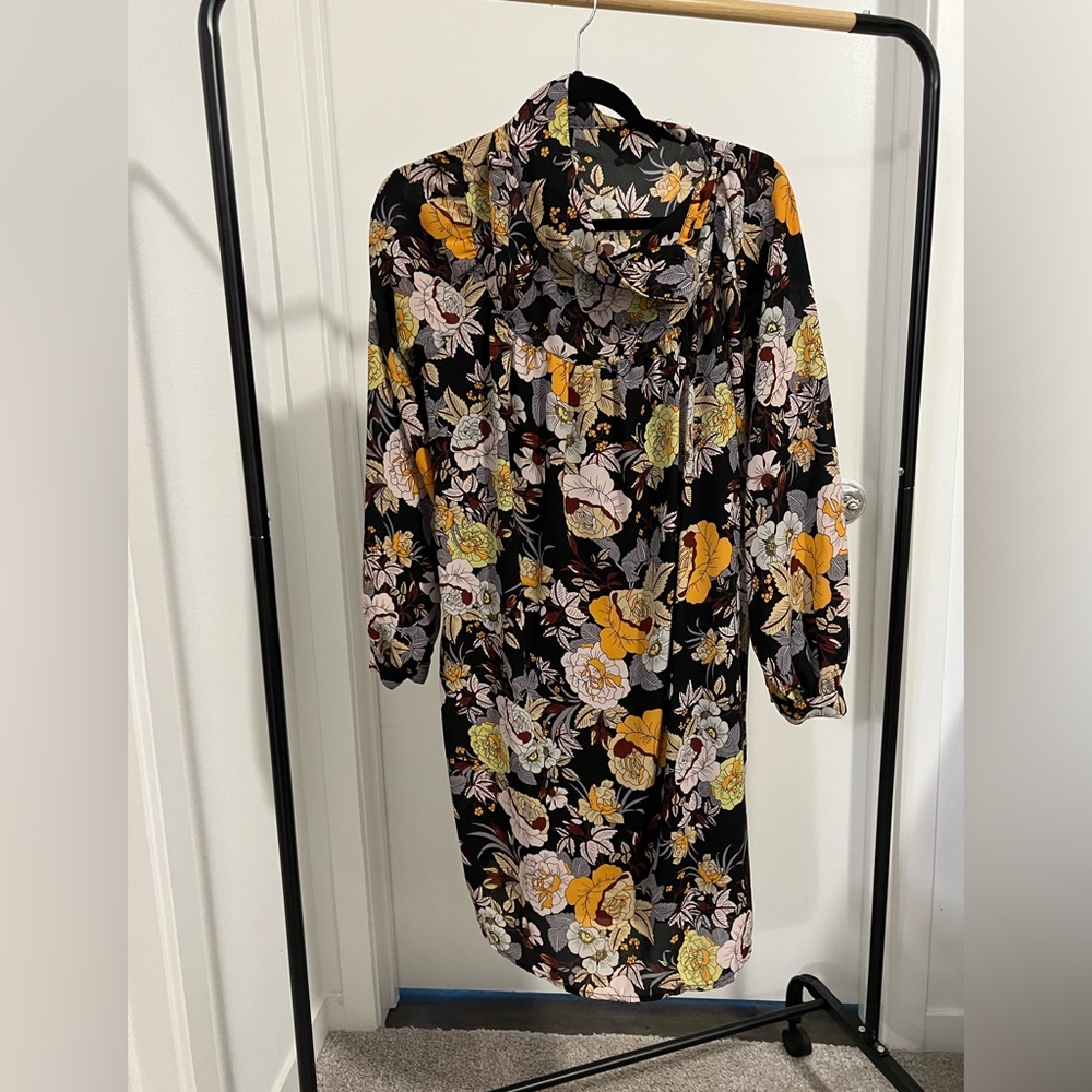 Who What Wear floral button neck puff sleeve Dress
